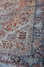 No. 0017 Amazingly beautiful faded red and blue Heriz (7’5 x 10’5) - Saffron Bloom