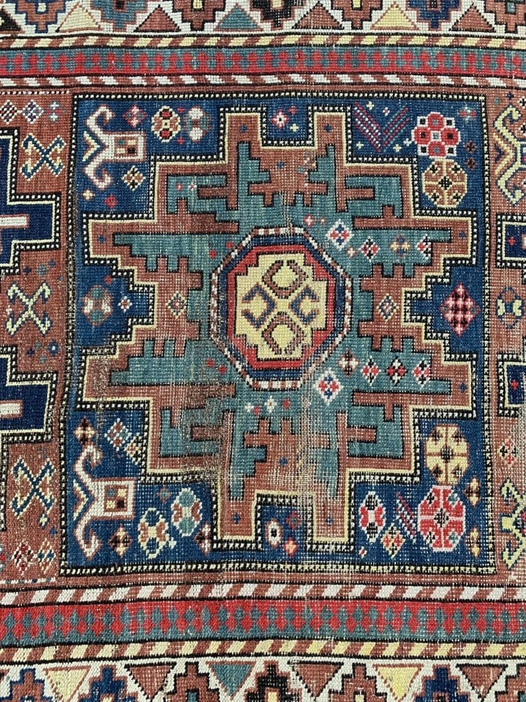 No. 0054 1900's Antique Kazak Tribal Rug (3.6 x 5.10) - Saffron Bloom