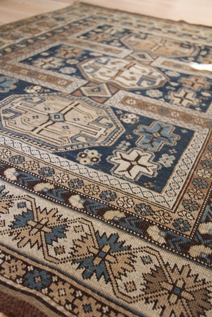 No. 0098 Antique Caucasian Blue and Beige area rug (3'10" × 5'4") - Saffron Bloom
