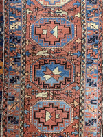 No. 0258 Antique Heriz Serapi runner in peach and blue, and Antique Serapi from late 1800's Saffron Bloom Interiors 