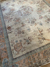 No. 0269 vintage Turkish Anatolian rug with peach and light teal border and floral design - Saffron Bloom