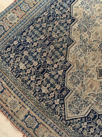 No. 0274 antique Oriental rug with beige and navy - Saffron Bloom