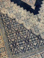 No. 0274 antique Oriental rug with beige and navy - Saffron Bloom